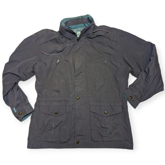 Vintage North American Clothiers Outdoor Grey Teal Zip Hooded Jacket Mens  M - Picture 1 of 14